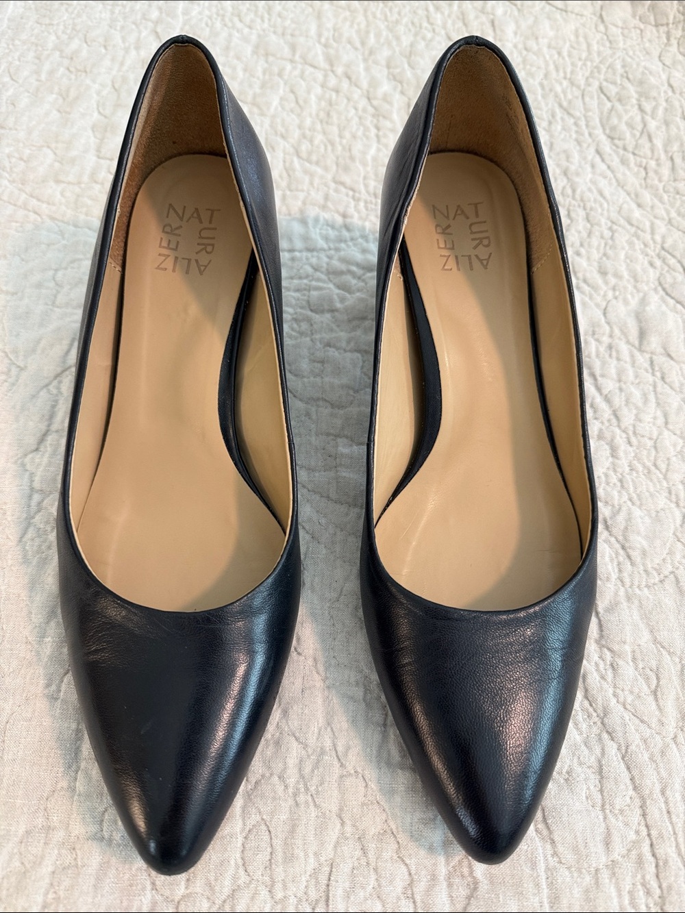 Naturalizer Black Leather Pointed-Toe Pumps, Sz 9.5